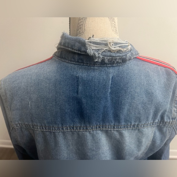 Red Striped Distressed Jean Jacket! - Picture 9 of 13